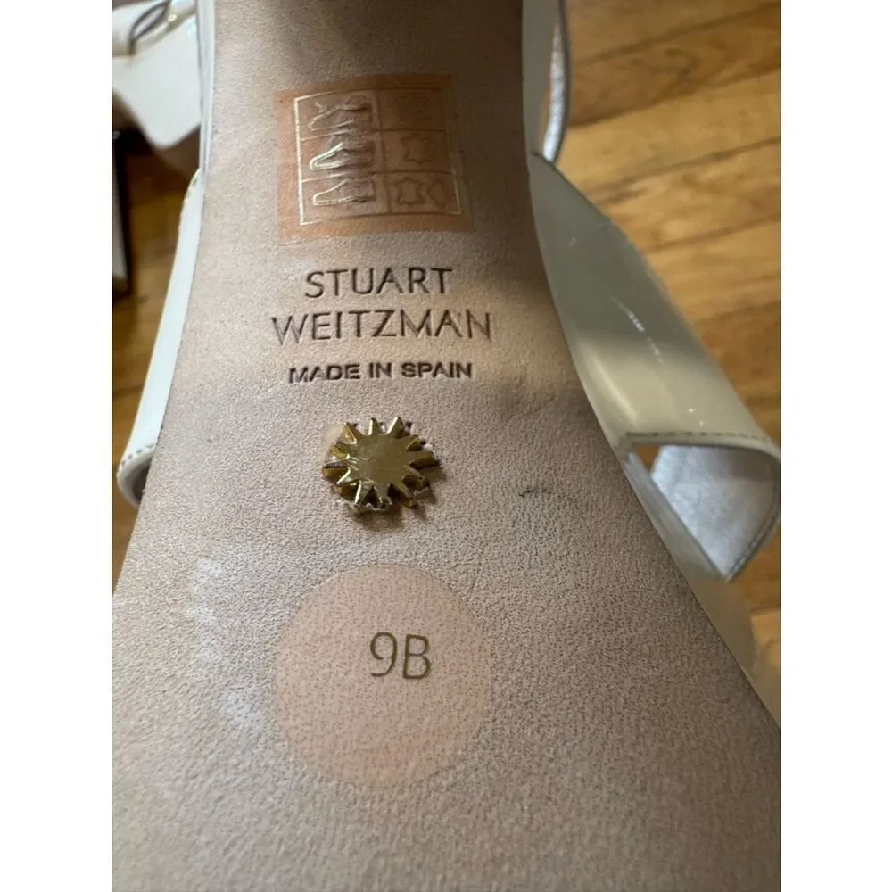Stuart Weitzman Miami Square Toe Ivory Patent Leather Platform Sandals